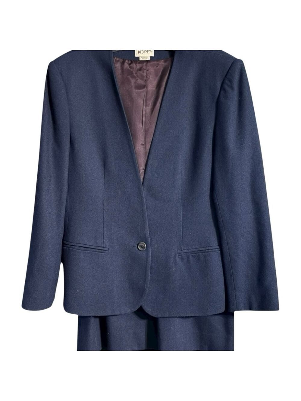 Koret Vintage Wool Skirt Suit Set Size 12 Navy